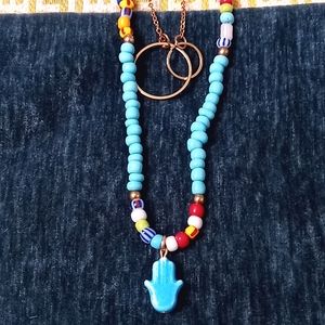 Layered Hamsa Seedbead Necklace